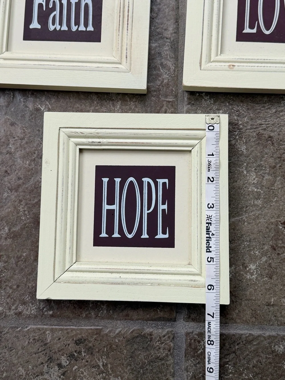 Set of 3 Vintage Inspirational Wall Art- Faith Love Hope - Cream Picture Frames